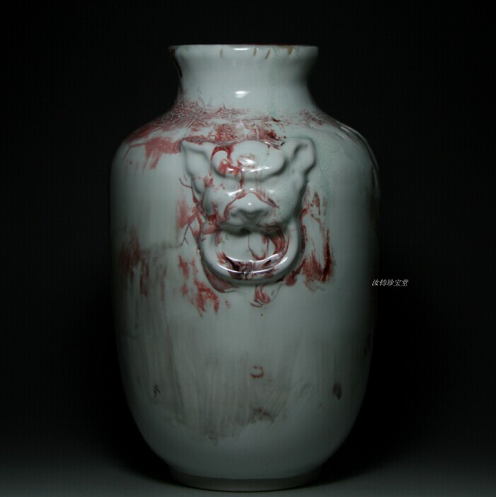 Early Jun Porcelain Large-scale Yishou Zun with Precious Flame Pattern Tiger Head Vase