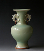 80s Coal Burning Old Jun Porcelain Pomace Green Dragon Ear Live Ring Bottle Jade Net Bottle