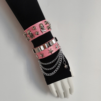 Punk style leather skull bracelet y2k hot girl rock personality leather bracelet dark subculture wrist accessories