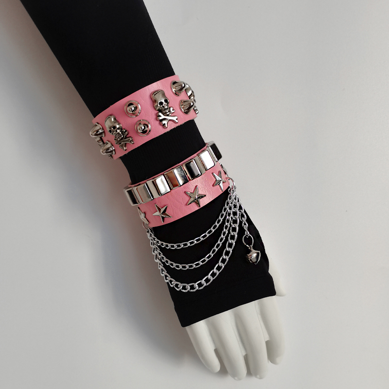 Punk Style Leather Skull Bracelet Y2K Sexy Rock Personality Leather Bracelet Dark Subculture Wrist Accessories