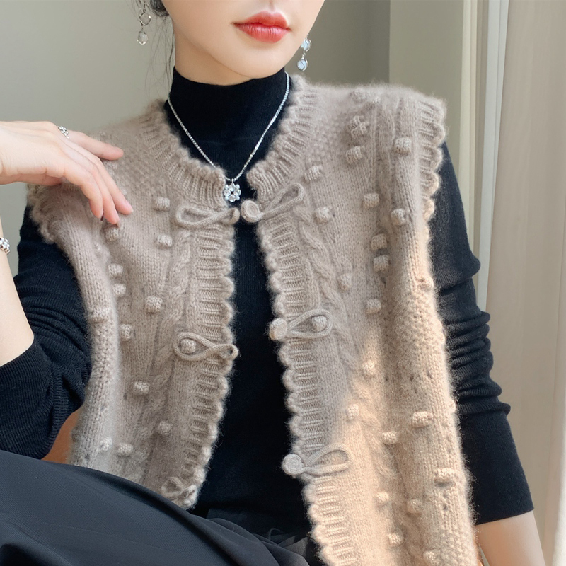 Brand Discount Set Pure Wool New Chinese Style Vest Women's Autumn Two-Piece Set Top Cashmere Knitted Cardigan