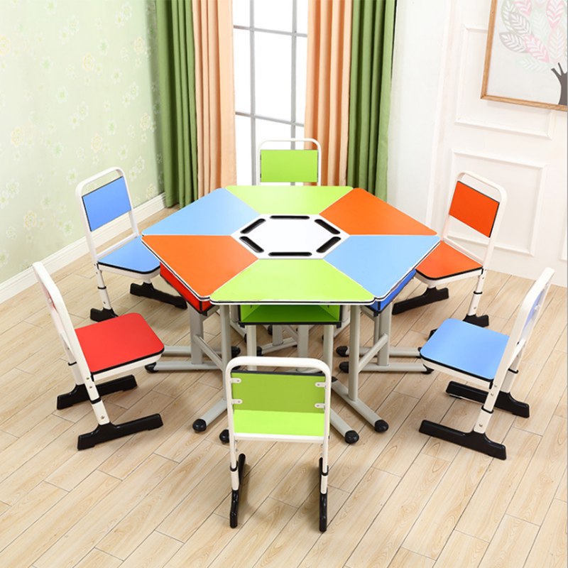 Student Colour Lift hexagonal Combined Trapezoidal Table Tutoring Experimental Desk Psychological Counseling Reading Desk Fine Art Table
