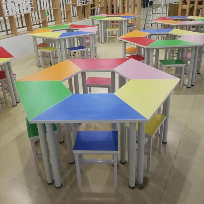 Student class table and chairs Fine arts table training table hexagonal table mobile combined splicing table hexagonal multimedia reading table