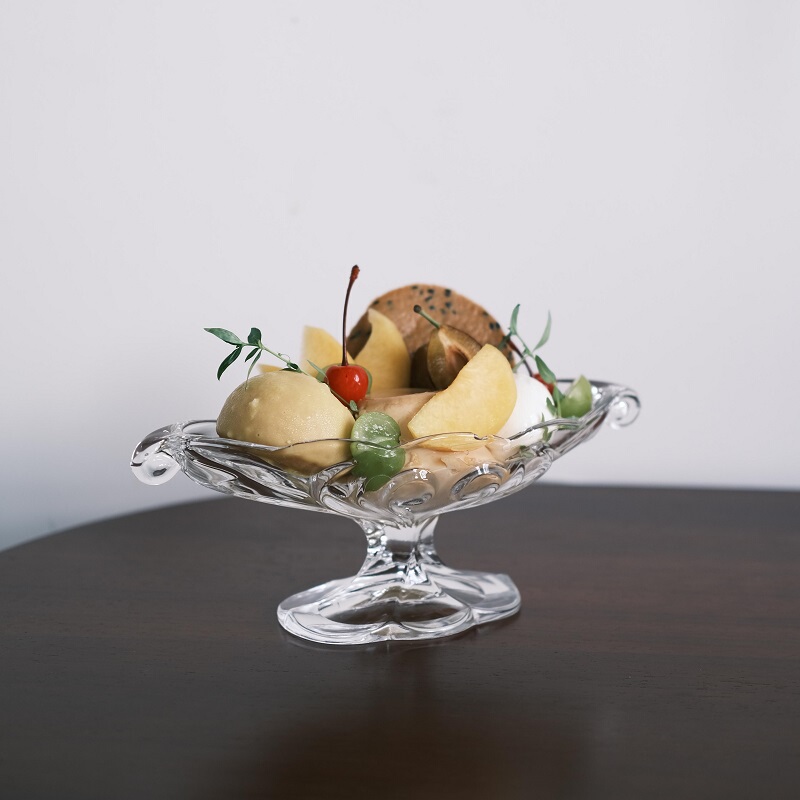 Japanese-Made French-Style Vintage Lace Ice Cream Dessert Glass Bowl High Stand Afternoon Tea Dessert High-Footed Plate
