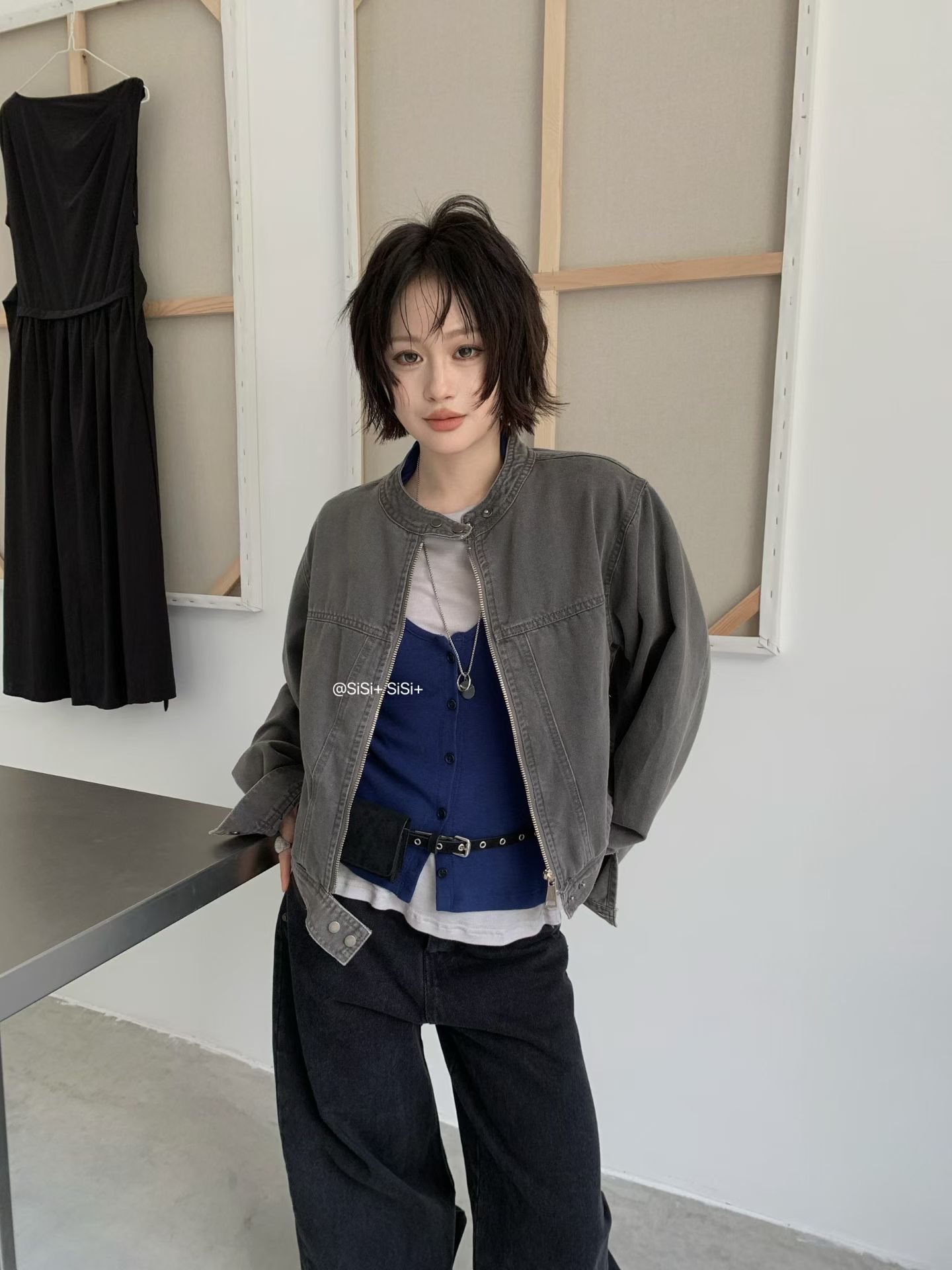유럽 상품 고급 센스 식물 플러시 데님 짧은 여성 코트 가을 새로운 작은 키 패션 외부 가져 가라. 오픈 가디건 재킷 맨위 상세 이미지 9