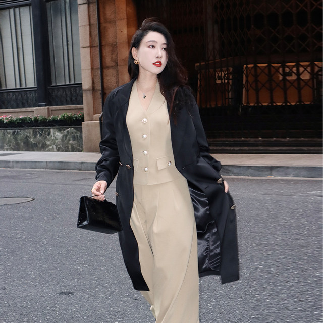 REVE Haute Couture European Versatile Waist Two-Wear Autumn and Winter Double-breasted Fashionable Temperament Coat for Women