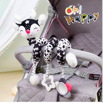 Black and white newborn bed bell bed winding and hanging 0-3-6 months baby car pendant toy rattle soothing and early education