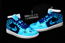 aj*1 blue plaid hand-painted private customized version of couples hand-painted shoes made by cici