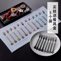 Creative children stainless steel fruit fork Eat fruit fruit sign western tableware small fork two tooth fork snack fork