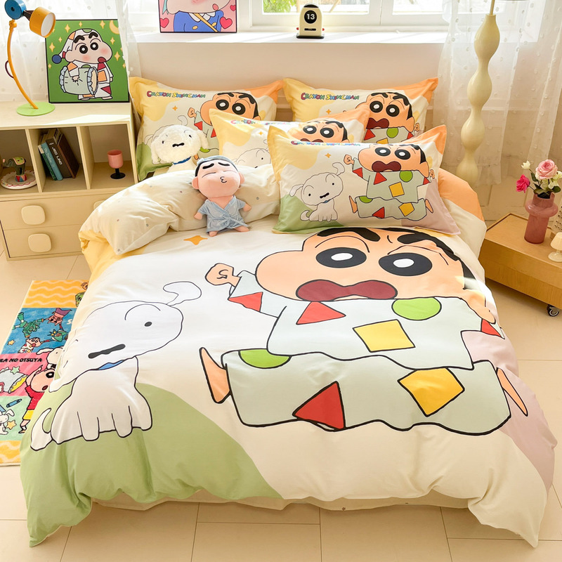 Crayon Shin-Chan 100% Pure Cotton Bedding Four-Piece Set Duvet Cover Children's Dormitory Bed Sheet Three-Piece Set Fitted Sheet