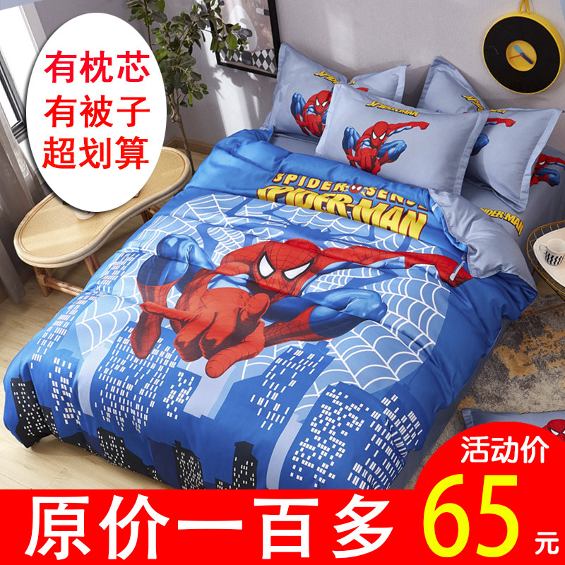 Spider-Man Four-Piece Set, Pure Cotton, Superhero Cartoon, Boys, Children, Student Dormitory Bed Three-Piece Set, Fitted Sheet for Girls Spider-Man Four-Piece Set, Pure Cotton, Superhero Cartoon, Boys, Children, Student Dormitory Bed Three-Piece Set, Fitted Sheet for Girls