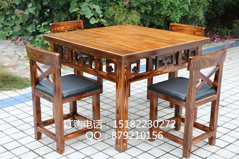 Carbonized chống ăn mòn gỗ ngoài trời bàn ăn và ghế kết hợp đồ nội thất ngoài trời bộ thanh cà phê giải trí bàn ghế gỗ - Bàn ghế ngoài trời / sân bộ bàn ghế uống trà ngoài trời
