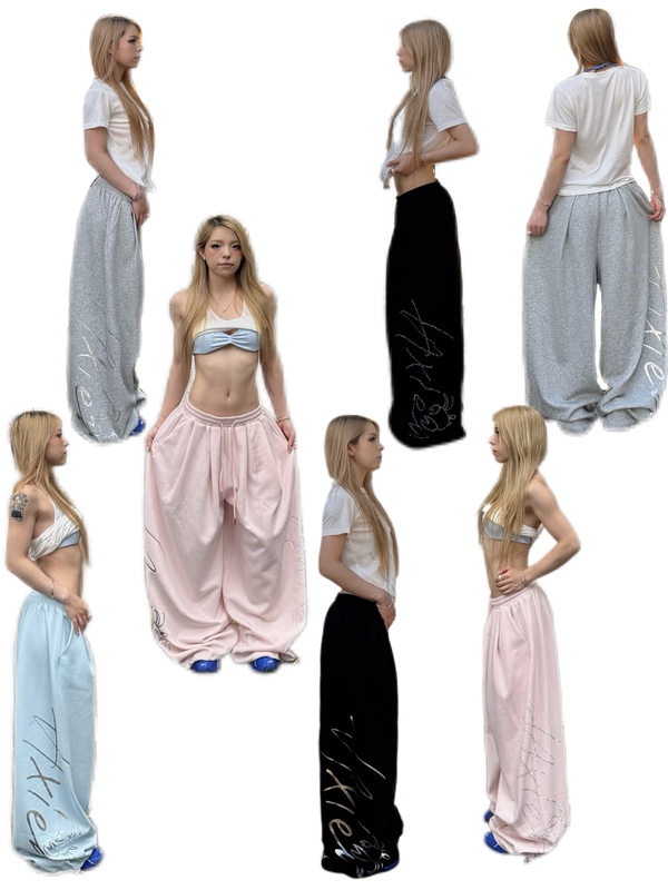Hxien Original Hot-Stamped Rhinestone Ultra-Shiny Silver and Gold Double-Tone Ultra-Thin Ice-Feel Sports Pants Jazz Drawstring Water-Style Sweatpants