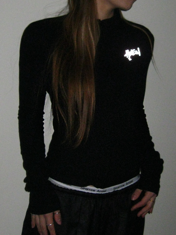 Hxien Reflective Laser Double Zipper Knit Sweater Long-Sleeve Jacket Jazz Slim-Fit Top Cardigan Base Shirt