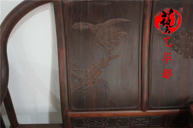 Nội thất gỗ gụ Lào gỗ hồng đỏ Tân chạm khắc ghế sofa tròn 13 mảnh đặt ghế sofa gỗ rắn Sian Dalbergia - Bộ đồ nội thất giường ngủ hiện đại cao cấp
