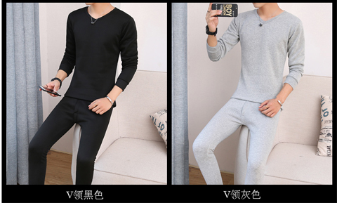 Bộ đồ lót nhiệt nam cho nam cộng với nhung cổ chữ V dày trẻ trung Áo len cotton mỏng mùa đông chạm đáy Qiuyi Qiuku quan ao giu nhiet nam nu
