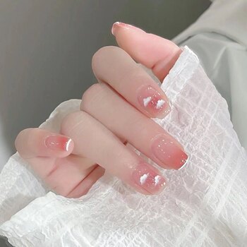 French short high-end blush gradient cloud fairy style pure handmade manicure wearable nails removable