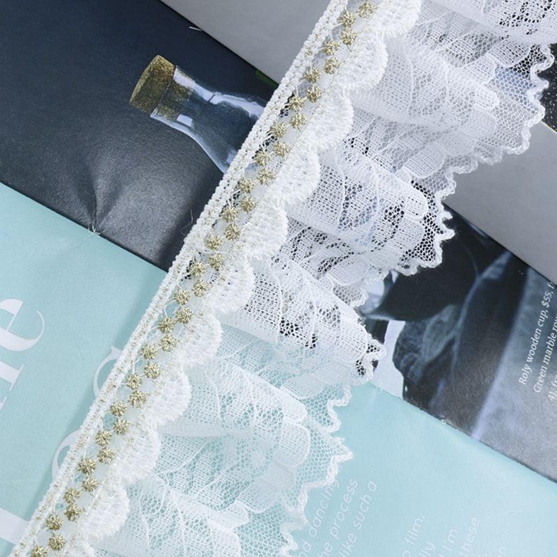 5cm French-Style Lace Curtain Fabric with Small White Side Ruffles and Lace Trim for Decoration