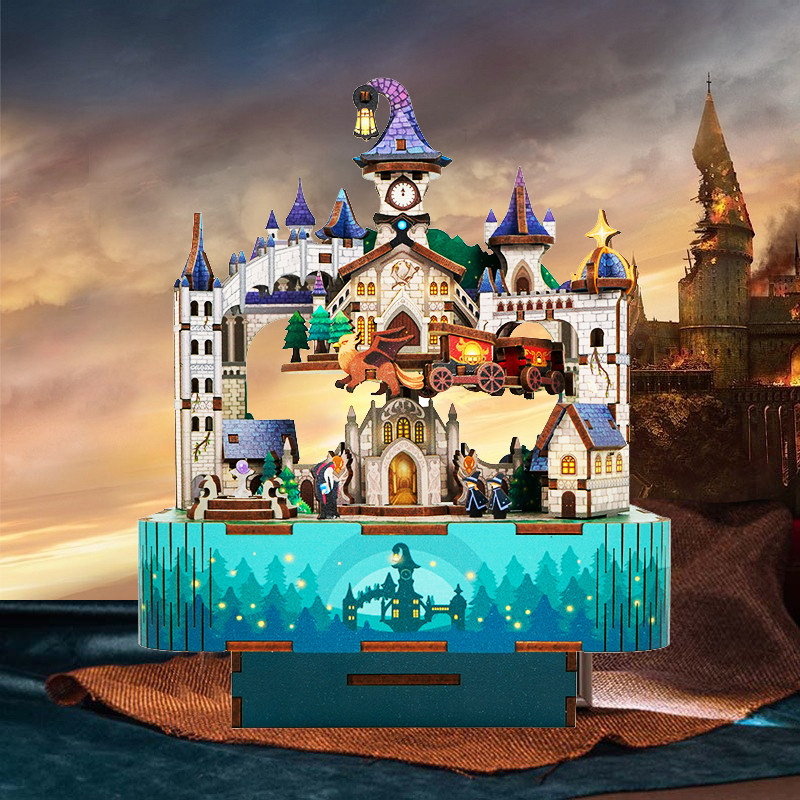 Harry Potter perimeter with anecdote assembled octaonic box diy hand magic castle Rotatable Music Box Gift Man-Taobao