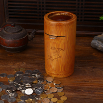 Environmental protection bamboo oversized solid wood change coin piggy bank storage tank piggy bank pendulum insurance box password box