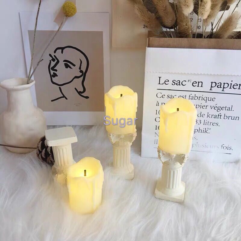 ins wind Roman candlestick simulation candle night light retro gift desktop desk arrangement decoration bedroom decoration