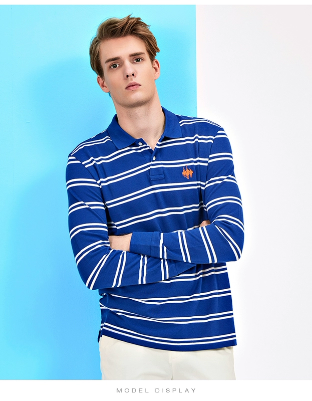 Royal Paul từ bi nam dài tay cotton nam ve áo nam sọc dài tay áo thun polo áo sơ mi chạm đáy - Polo