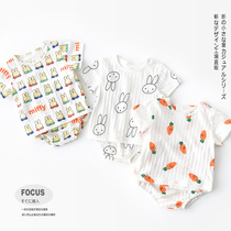 Summer baby clothes 12 female baby cotton breathable short sleeve T-shirt big pp high waist bread shorts home clothing set