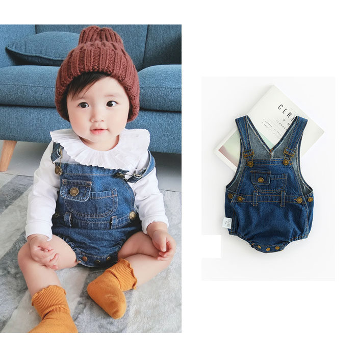 ins spring baby even body clothes 1 year old male and female child 6 months baby soft denim cuddling bag shorts bag fart khaclothes