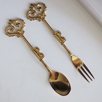 Dream field good products] zakka retro crown key golden coffee spoon stirring spoon fruit fork sweet pitchfork