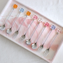 Dream field good products] new zakka four-leaf grass diamond stainless steel coffee sweet spoonful spoon fork stirring spoon fruit fork