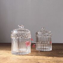 Dream field Liangpint] Retro-relief glass containing jar Jewelry Jar Cotton Stick box