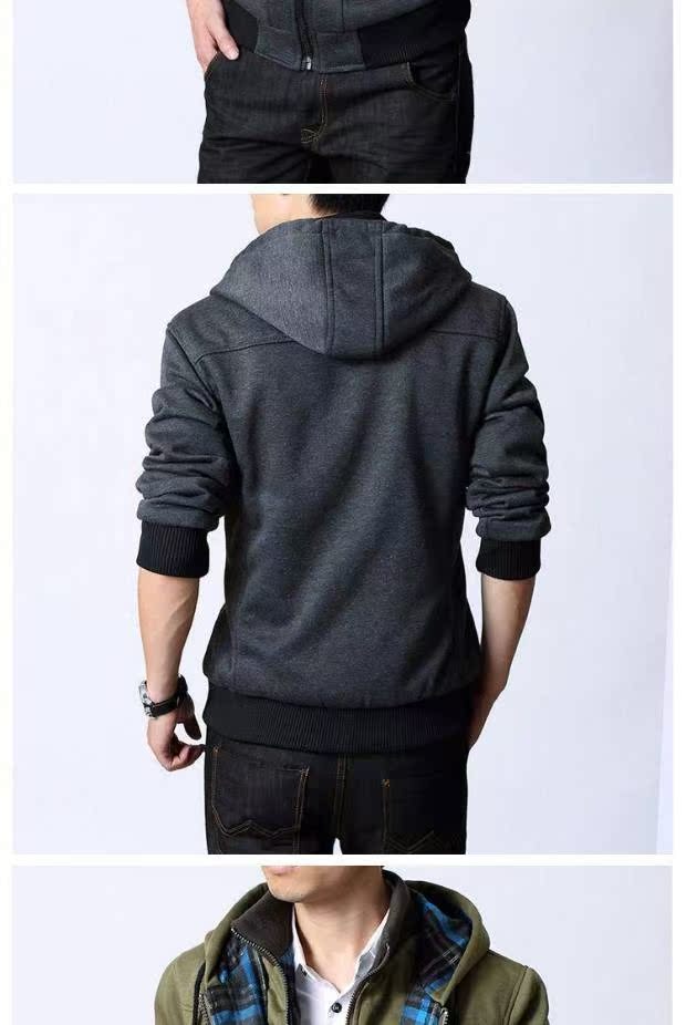 Mùa thu mới size lớn nam giản dị giả hai chiếc áo len dày có khóa kéo áo len nam phiên bản Hàn Quốc của áo khoác trùm đầu - Áo len hoodie đen