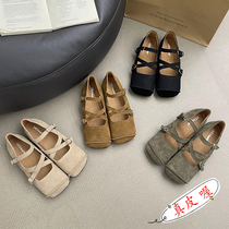 Real Leather Single Shoes Woman Fall Shallow Mouth Flat Bottom 2023 New 100 hitch Grandma Lizhen Shoes Fairy Wind Fashion Tide