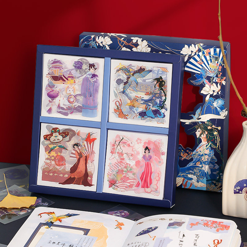 Twilight Qing song PET waterproof hand ledger sticker suit 100 pieces of small pattern ancient wind girl hands account material cup stickup