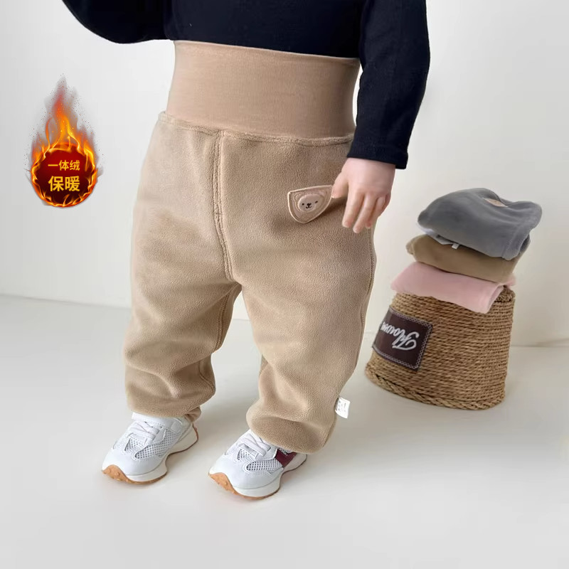 Baby pants without bone-integrated suede warm male and female baby gush with loose large PP pants children high waist and belly protection pants-Taobao