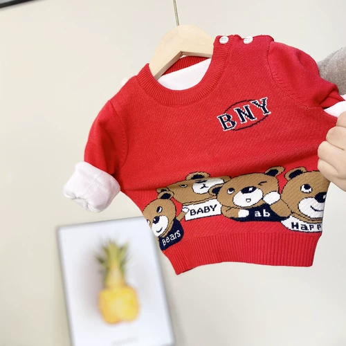 Детский красный флисовый базовый зимний трикотажный хлопковый свитер для раннего возраста