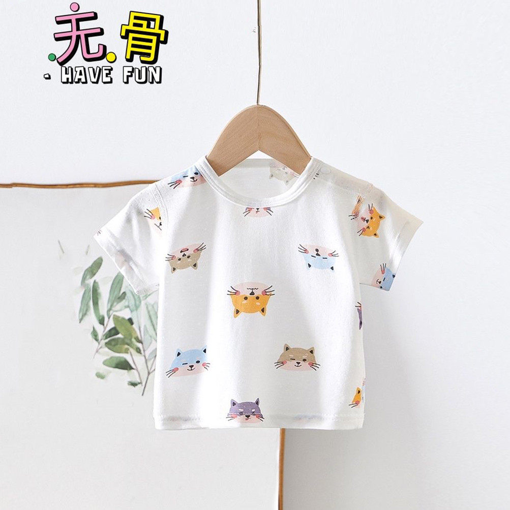 Thin cool baby boneless summer clothes bamboo fiber short-sleeved T-shirt newborn clothes male and female baby half-sleeved top