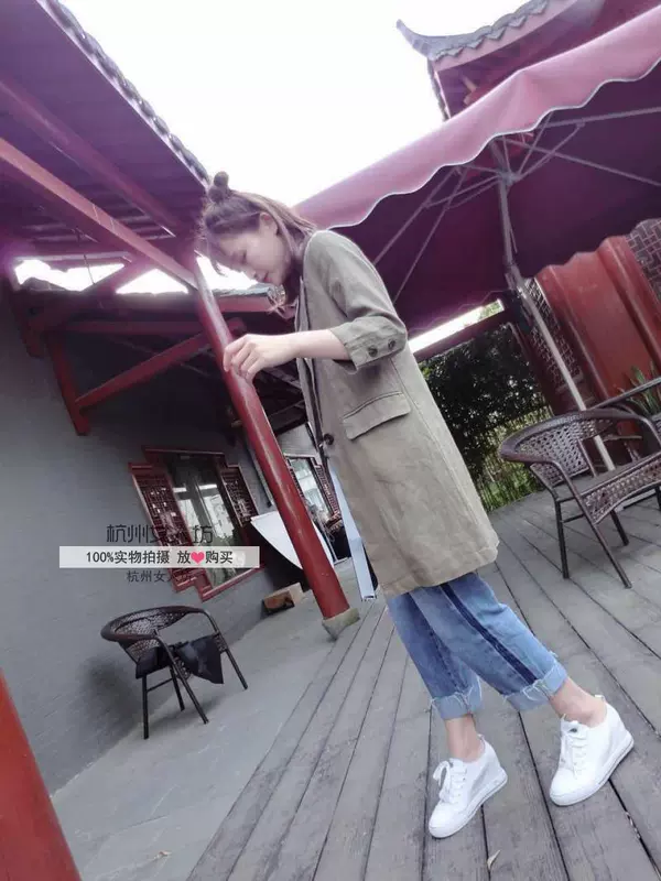 Bộ đồ vừa và cotton và dài vừa vặn 2018 rộng kích cỡ lớn giản dị mỏng lanh thời trang hoang dã phù hợp với áo khoác nữ mùa xuân