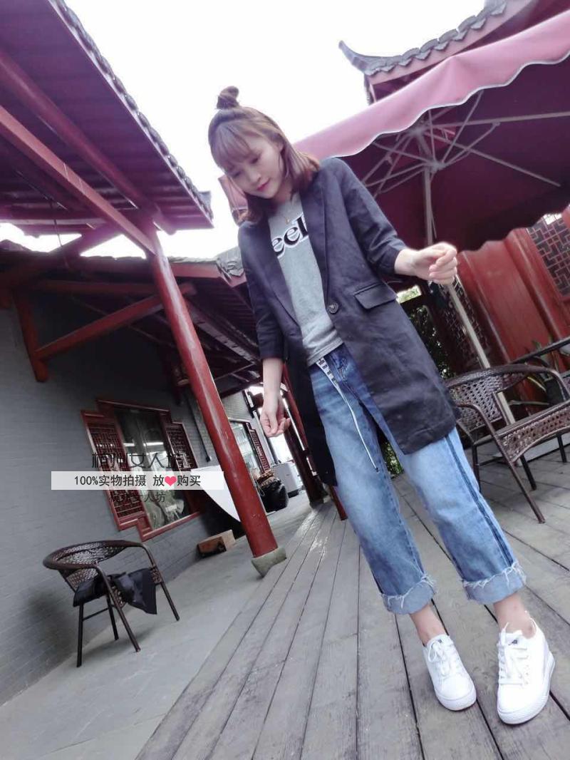 Bộ đồ vừa và cotton và dài vừa vặn 2018 rộng kích cỡ lớn giản dị mỏng lanh thời trang hoang dã phù hợp với áo khoác nữ mùa xuân vest nữ công sở