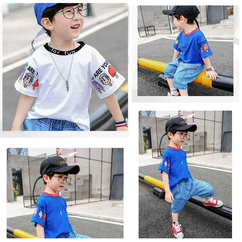 Children short sleeve T-shirt Summer male and female baby blouses in children casual pure cotton round-shirt fashion cartoon Korean version-Taobao