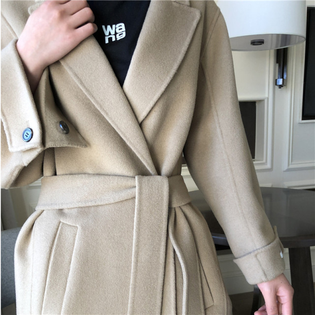 Double-sided cashmere coat women's mid-length 2023 autumn and winter new Korean version high-end small loose woolen coat