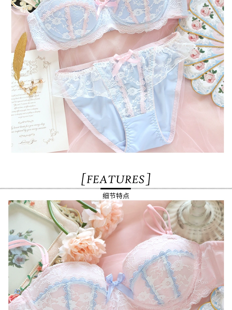 sexy bra and panty Underwear sweet and cute lace lingerie with briefs set girl heart fresh steel ring gathered thin bra set large size bralette bra and knicker sets cheap