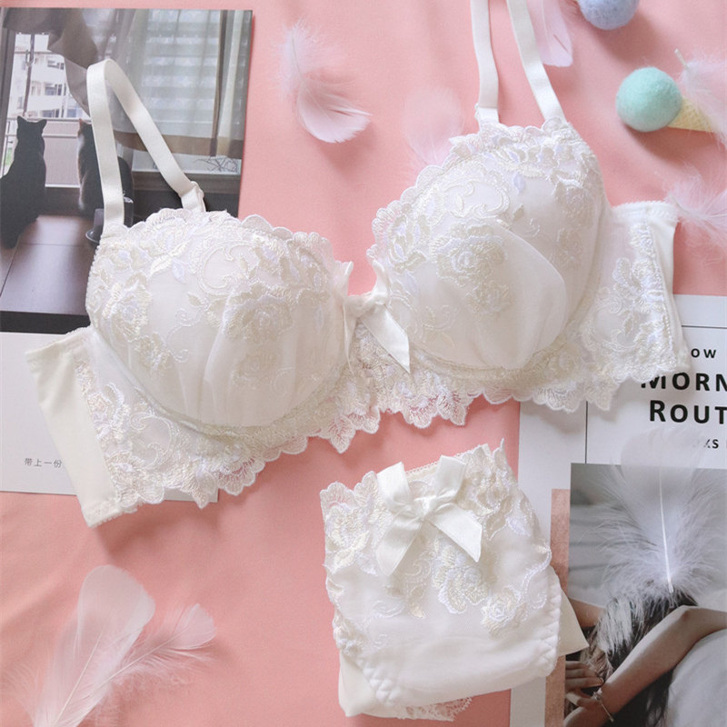 Yosu custom Japanese underwear set girl sweet and cute white with steel rings large size gathered summer thin section