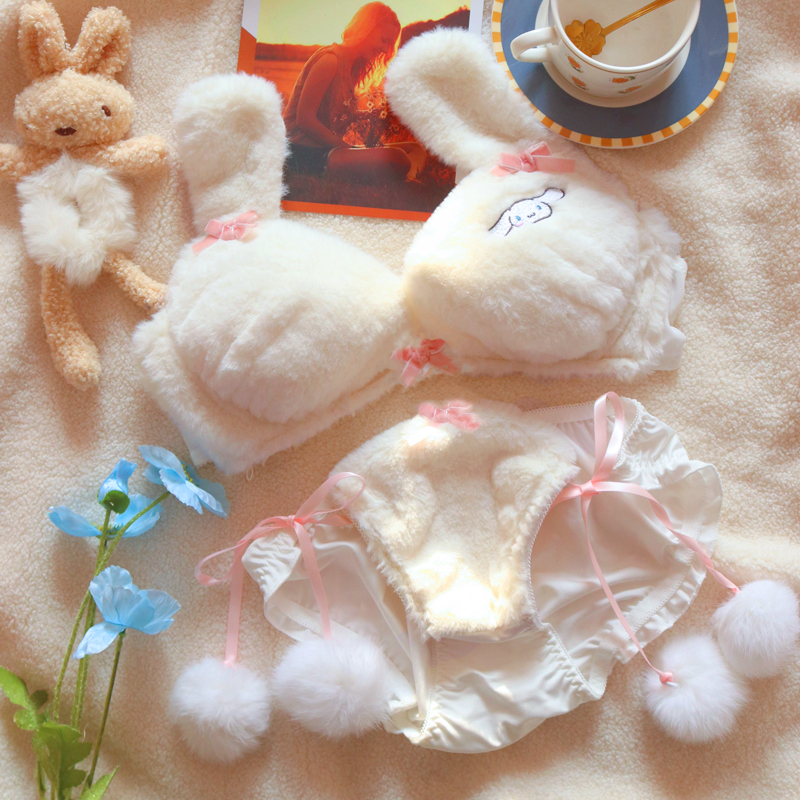Yusou Autumn/Winter Limited Edition Plush Cinnamon Dog Underwear Japanese Style Wireless Bra Set Girly Heart Tie-Up Pom-Pom Yusou Autumn/Winter Limited Edition Plush Cinnamon Dog Underwear Japanese Style Wireless Bra Set Girly Heart Tie-Up Pom-Pom