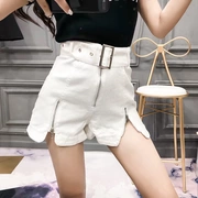 Quần nữ 2019 trắng trắng thời trang mới quần nóng eo cao là quần short denim mỏng Hàn Quốc xuân hè - Quần jean