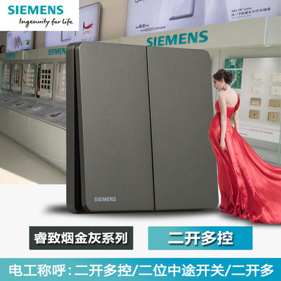 Siemens Switch Socket Wiki Series Smoke Ash Two-way Multi-Control Two-way Switch Panel