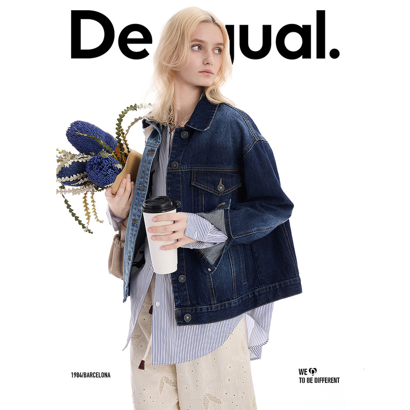 Desigual New Loose-Fitting Color-Blocked Patchwork Long-Sleeve Denim Jacket for Women Desigual New Loose-Fitting Color-Blocked Patchwork Long-Sleeve Denim Jacket for Women