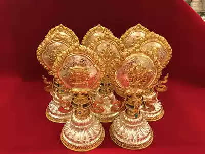 Wisdom and sorrow Buddha fate eight auspicious ornaments Nepal sterling silver copper gilt gold double-sided carved for Buddha auspicious