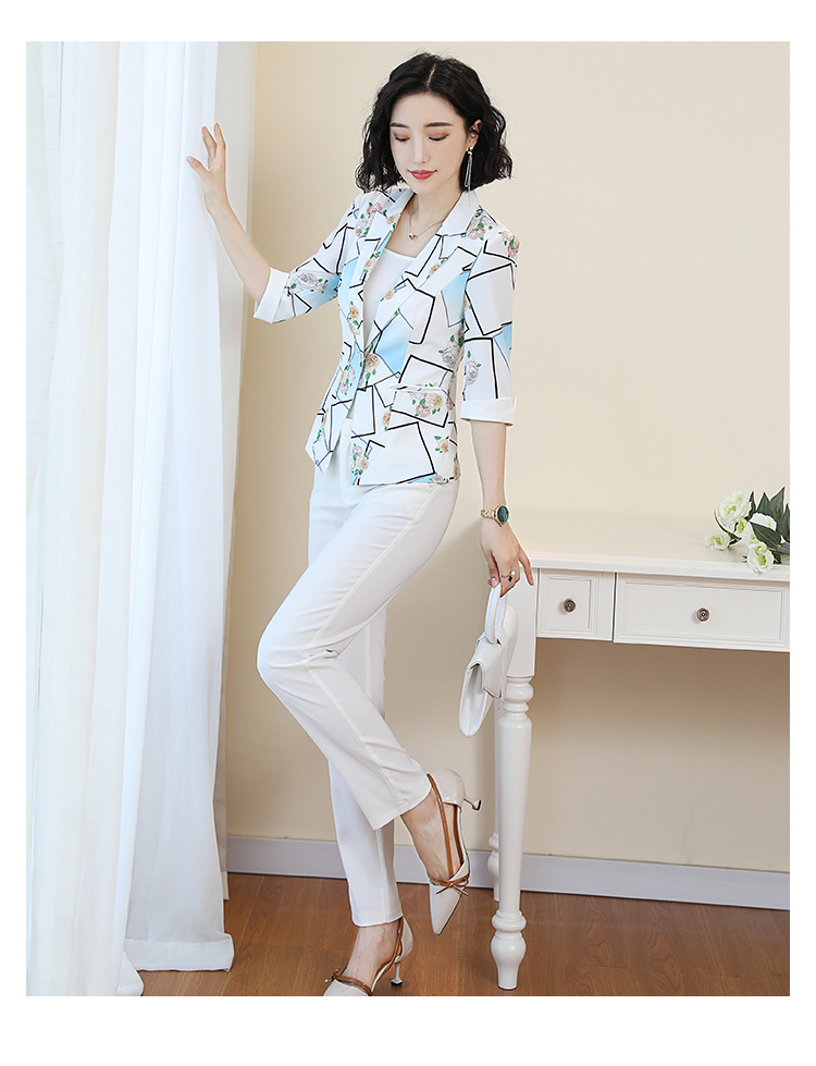 Mùa hè 2019 mới kích thước lớn tự tu luyện tay áo bảy điểm in nhỏ phù hợp với hoang dã ngắn phù hợp với áo khoác OL quần áo nữ chuyên nghiệp - Business Suit shop quần áo nữ gần đây