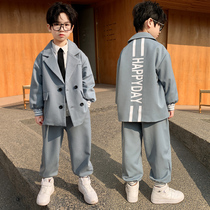 Boys suits spring and autumn models 2021 new suits Western style net red childrens middle and large childrens clothes spring clothes boys fashionable tide